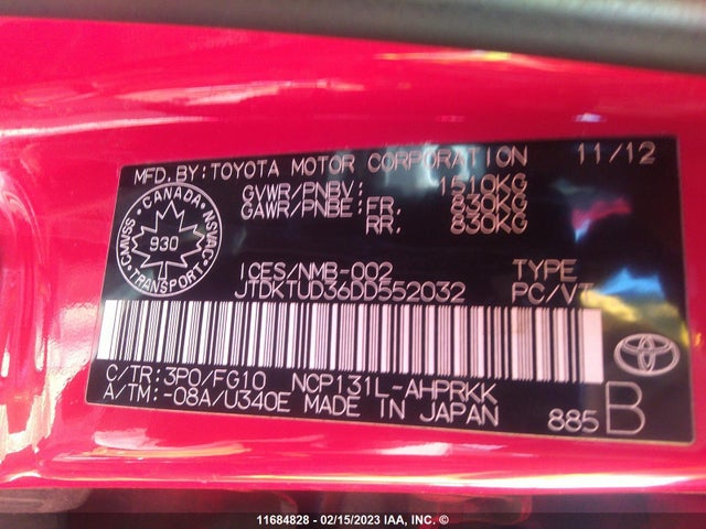 Toyota Yaris 2013 JTDKTUD36DD552032 Image 10