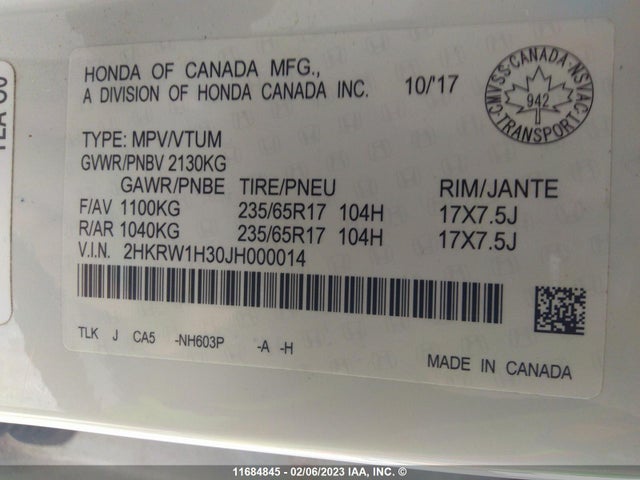 Honda CR-V LX 2018 2HKRW1H30JH000014 Image 10