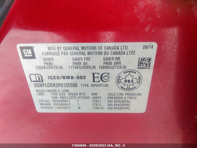 Chevrolet EQUINOX LT 2015 2GNFLGEK2F6135590 Image 9