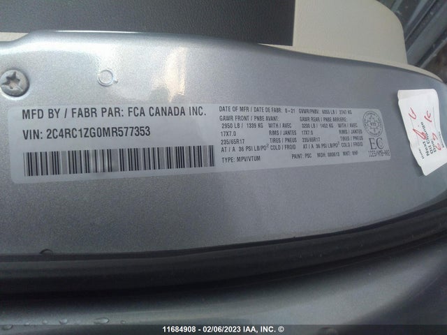 2C4RC1ZG0MR577353 Chrysler Grand Caravan Sxt