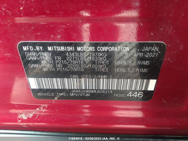 JA4AJVAW9MU606214 Mitsubishi Rvr Se/sel/le/gt