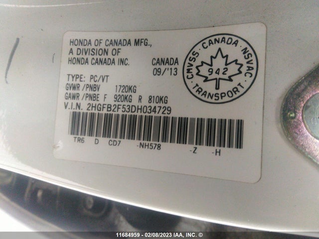 Honda Civic Lx 2013 2HGFB2F53DH034729 Image 11