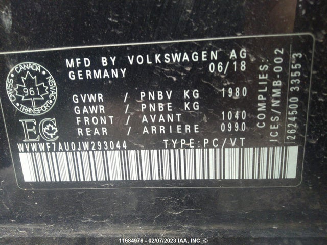 WVWWF7AU0JW293044 Volkswagen Golf R