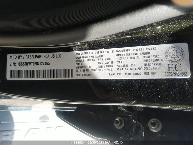 1C6SRFVT0NN127465 RAM 1500 Sport