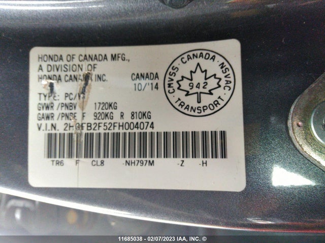Honda Civic Lx 2015 2HGFB2F52FH004074 Image 9
