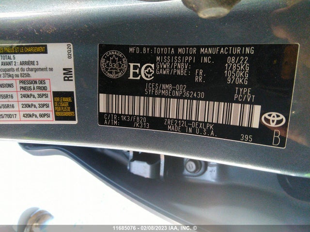 Toyota COROLLA LE 2022 5YFBPMBE0NP362430 Image 10