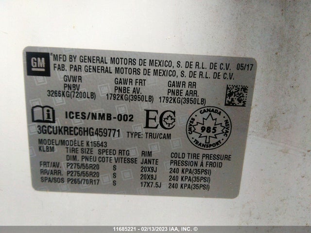 Chevrolet Silverado 1500 2017 3GCUKREC6HG459771 Image 9