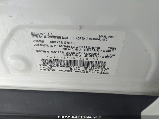 4A4AJ3AU3DE606382 Mitsubishi RVR SE