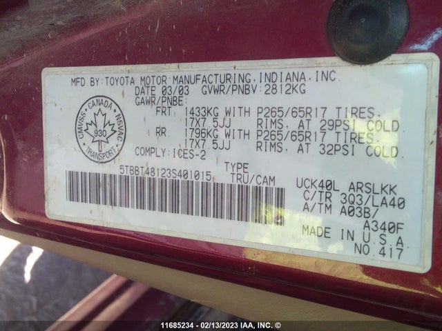 Toyota TUNDRA 2003 5TBBT48123S401015 Image 10
