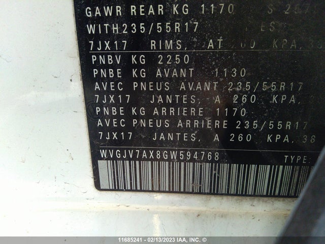 WVGJV7AX8GW594768 Volkswagen TIGUAN