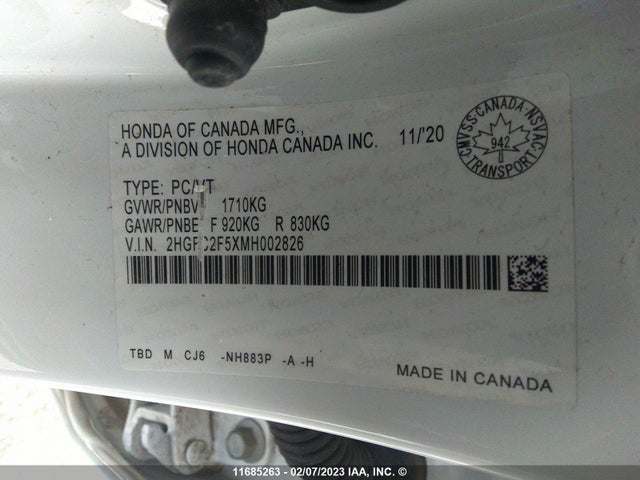 Honda Civic Lx 2021 2HGFC2F5XMH002826 Image 11