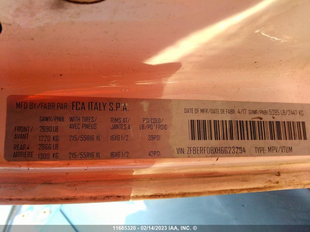 ZFBERFDBXH6G23294 RAM Promaster City Tradesman Slt