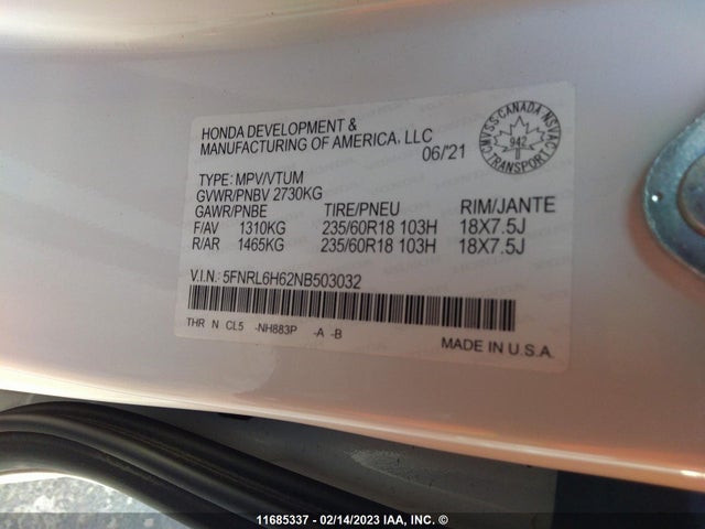 Honda ODYSSEY EXL 2022 5FNRL6H62NB503032 Image 9