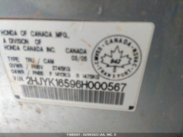 Honda Ridgeline Rtl 2006 2HJYK16596H000567 Image 10