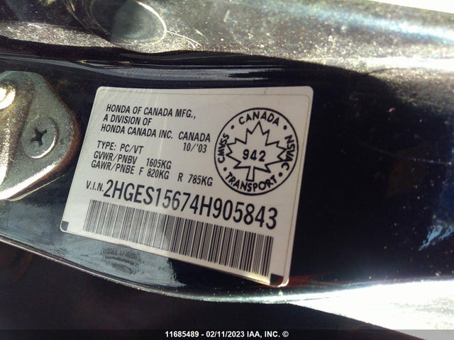 Honda Civic Lx 2004 2HGES15674H905843 Image 10