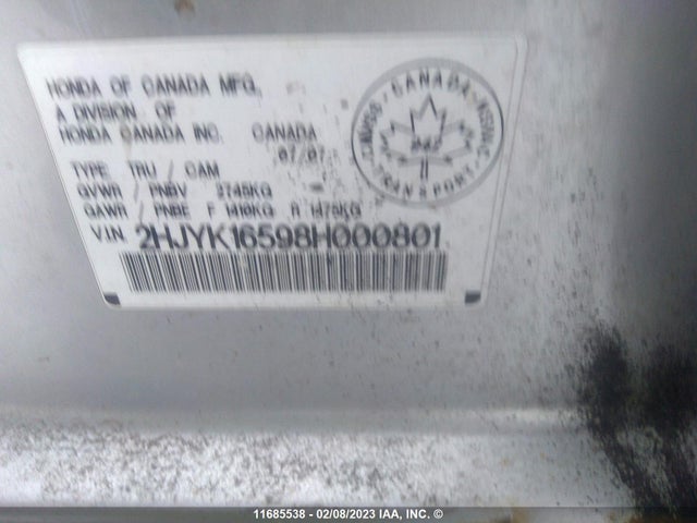 Honda Ridgeline Rtl 2008 2HJYK16598H000801 Image 10