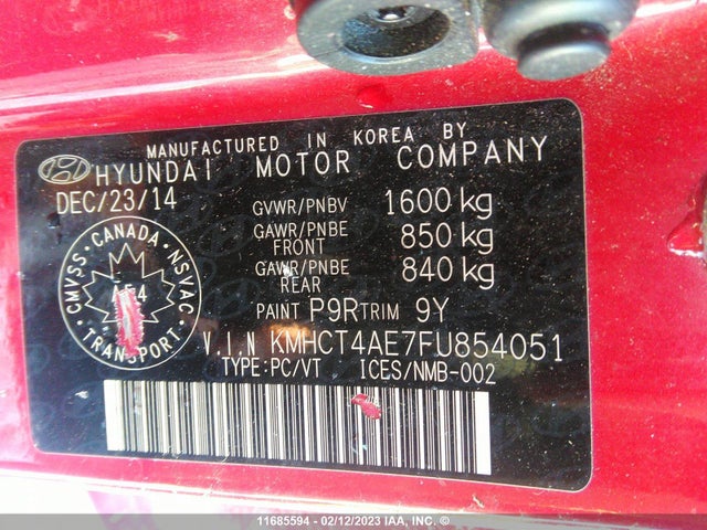 Hyundai ACCENT GLS 2015 KMHCT4AE7FU854051 Image 11