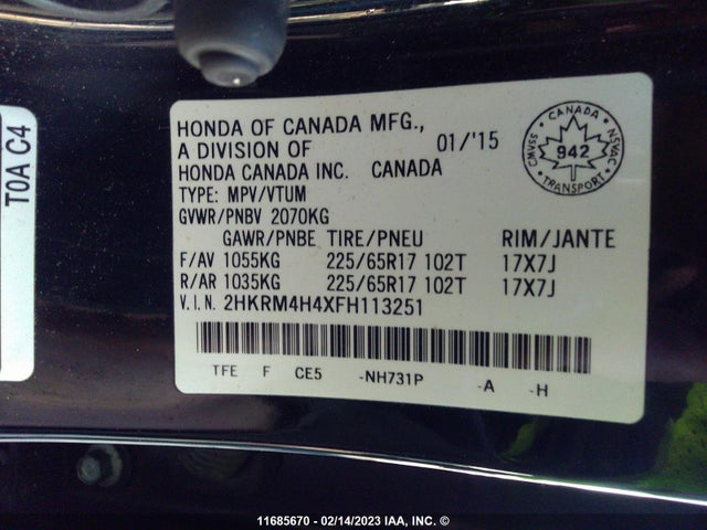 Honda CR-V 2015 2HKRM4H4XFH113251 Image 9