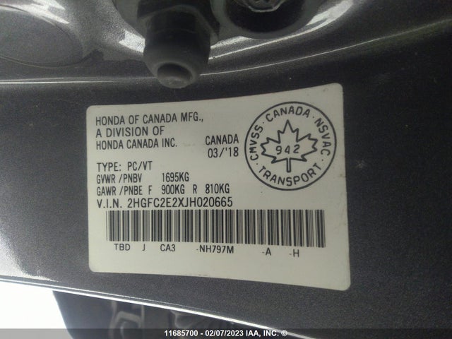 Honda Civic Dx 2018 2HGFC2E2XJH020665 Image 10