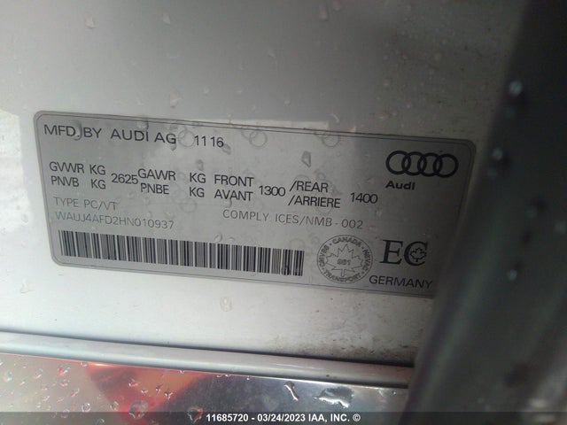 WAUJ4AFD2HN010937 Audi A8 QUATTRO