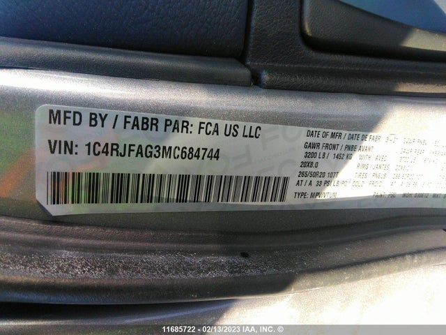 1C4RJFAG3MC684744 Jeep Grand Cherokee Laredo