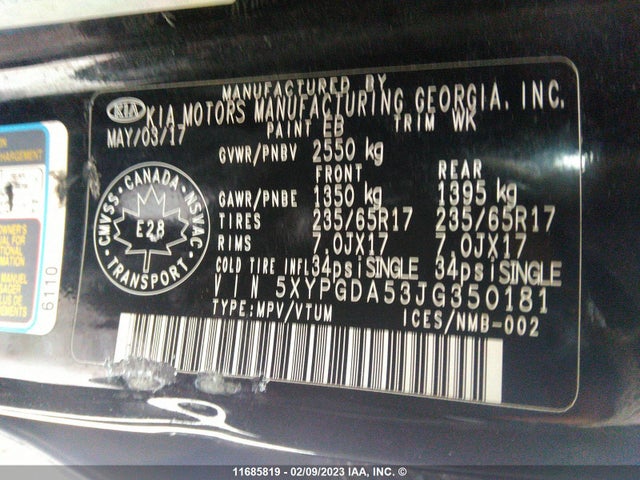 KIA Sorento Lx/l 2018 5XYPGDA53JG350181 Image 9