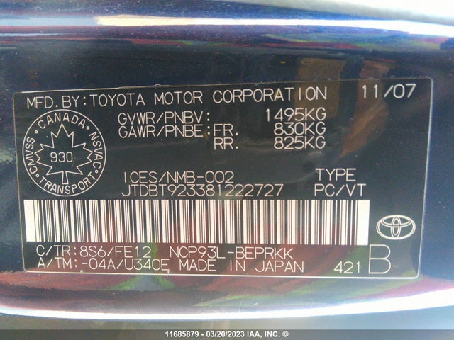 Toyota Yaris 2008 JTDBT923381222727 Image 10