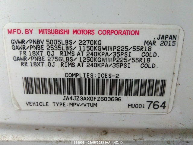 JA4JZ3AX0FZ603696 Mitsubishi Outlander Se