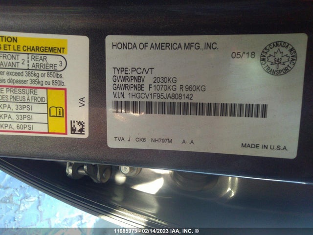 Honda Accord 2018 1HGCV1F95JA808142 Image 9