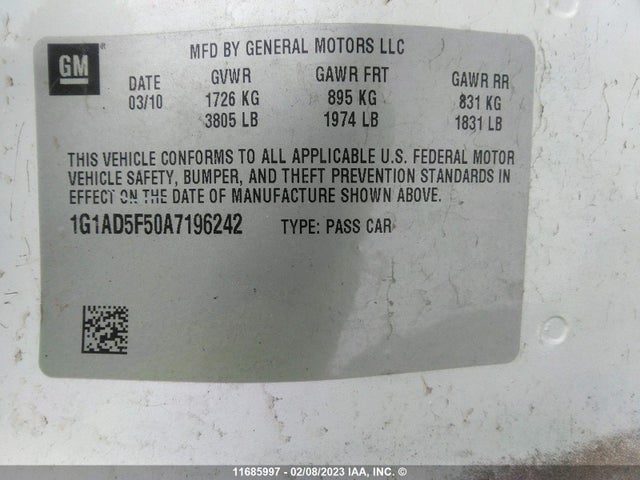 Chevrolet COBALT 1LT 2010 1G1AD5F50A7196242 Image 10