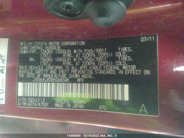 Toyota 4runner Sr5/limited/trail 2011 JTEBU5JR3B5068348 Image 10