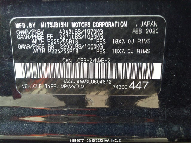 JA4AJ4AW3LU604872 Mitsubishi RVR