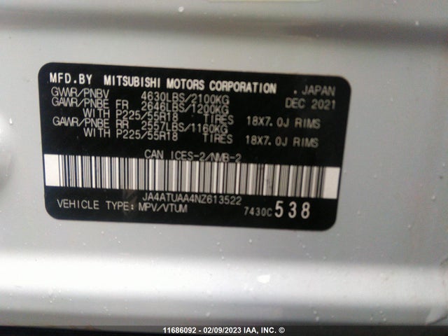 JA4ATUAA4NZ613522 Mitsubishi Eclipse Cross Es