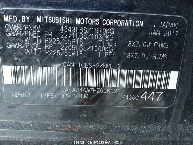 JA4AJ4AW7HZ606022 Mitsubishi Rvr Se Limited/gt