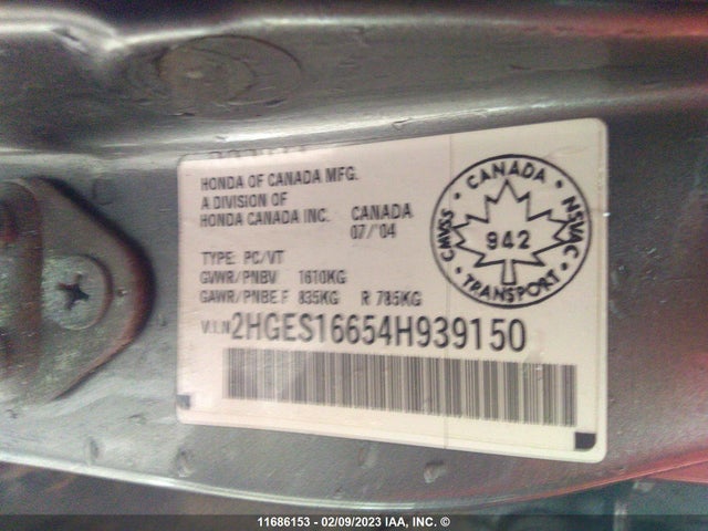 Honda Civic 2004 2HGES16654H939150 Image 10