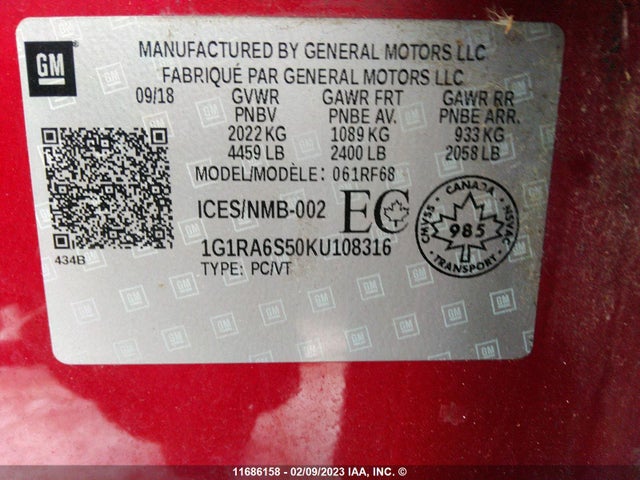 Chevrolet VOLT LT 2019 1G1RA6S50KU108316 Image 9