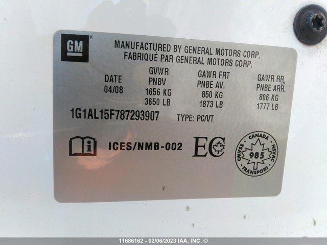 Chevrolet COBALT LT 2008 1G1AL15F787293907 Image 10