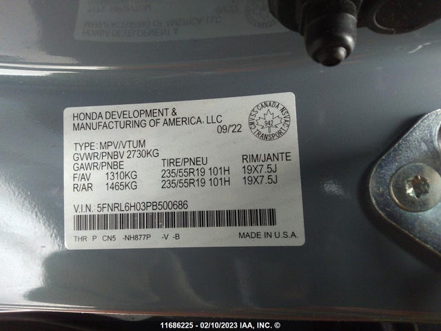 Honda Odyssey Black Edition 2023 5FNRL6H03PB500686 Image 10
