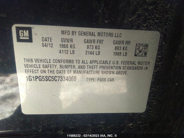 Chevrolet CRUZE LT 2012 1G1PG5SC5C7334060 Image 10