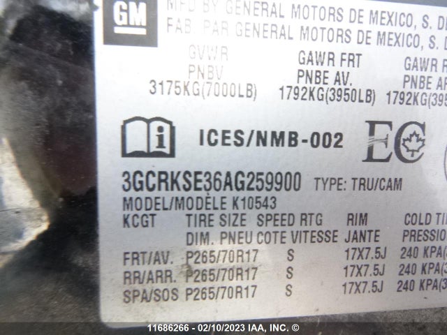 Chevrolet Silverado K1500 Lt 2010 3GCRKSE36AG259900 Image 9