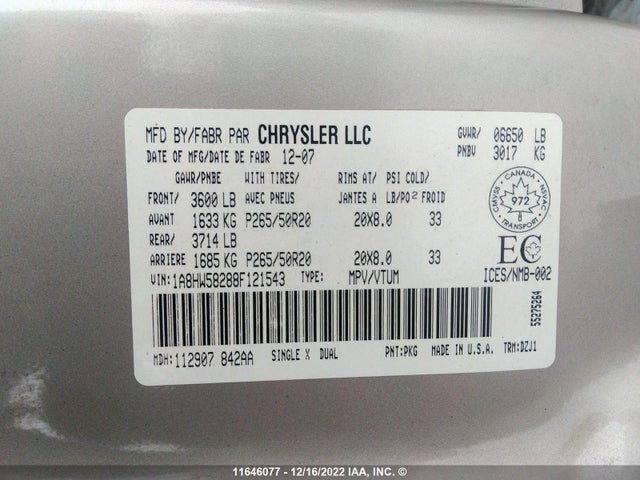 1A8HW58288F121543 Chrysler Aspen Limited