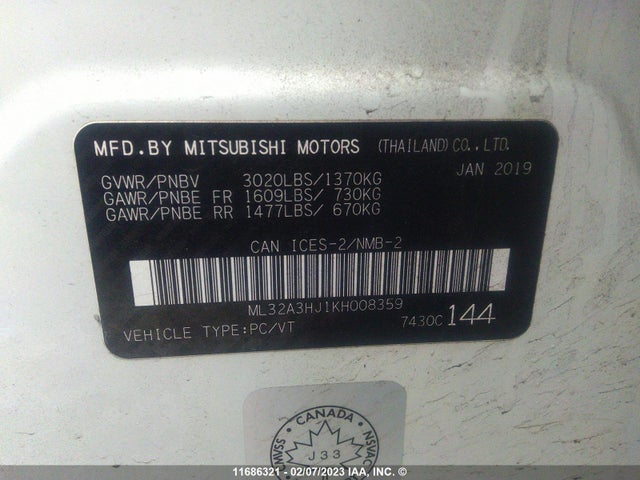 ML32A3HJ1KH008359 Mitsubishi Mirage Es/rf