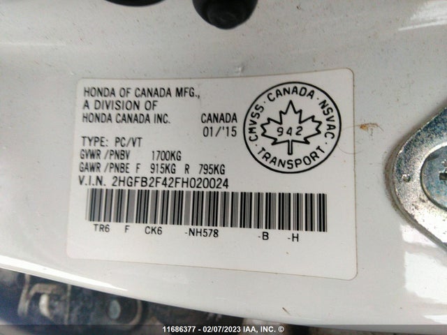 Honda Civic Lx 2015 2HGFB2F42FH020024 Image 9