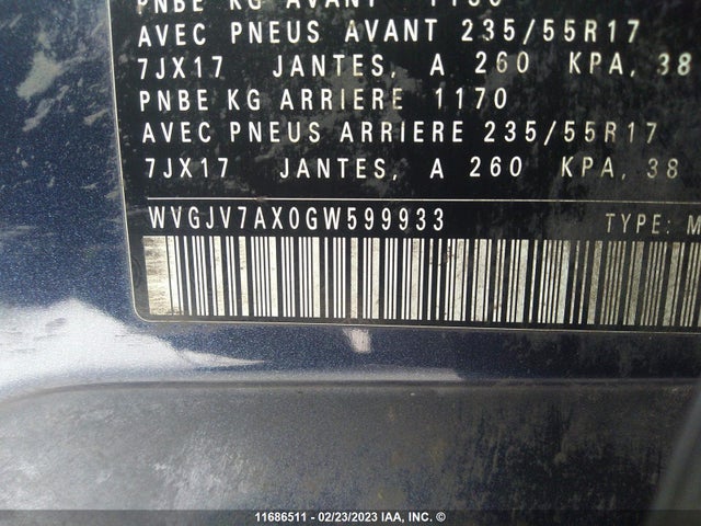 WVGJV7AX0GW599933 Volkswagen TIGUAN
