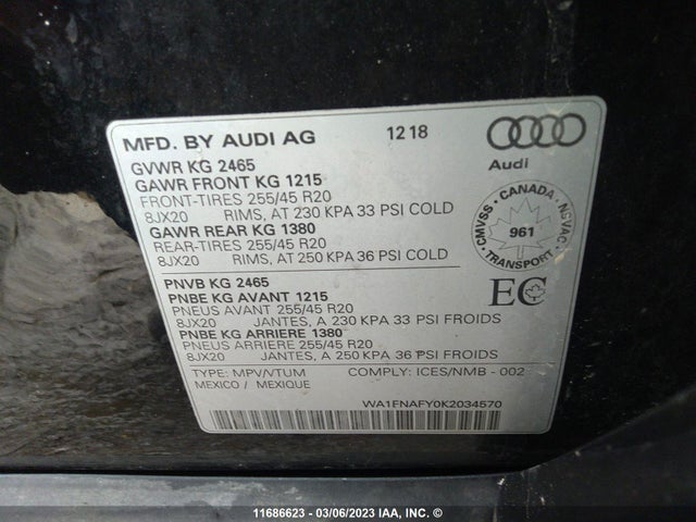 WA1FNAFY0K2034570 Audi Q5
