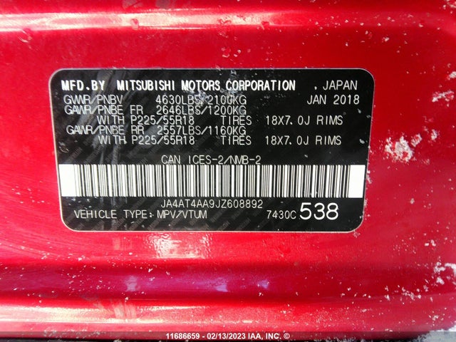 JA4AT4AA9JZ608892 Mitsubishi Eclipse Cross Le