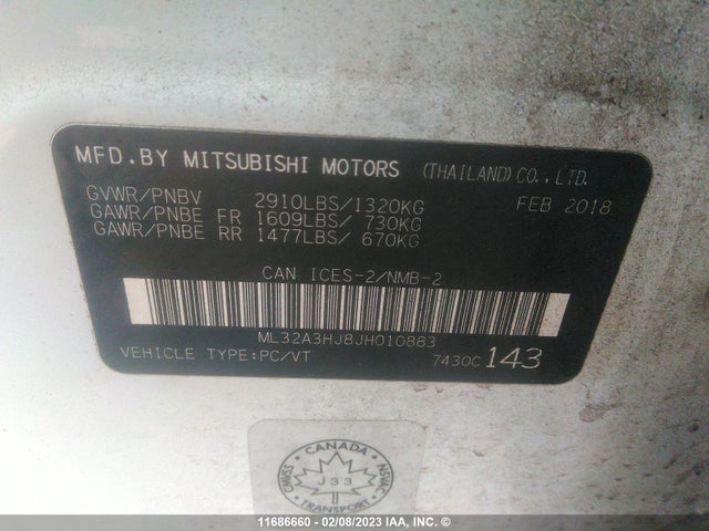 ML32A3HJ8JH010883 Mitsubishi MIRAGE ES