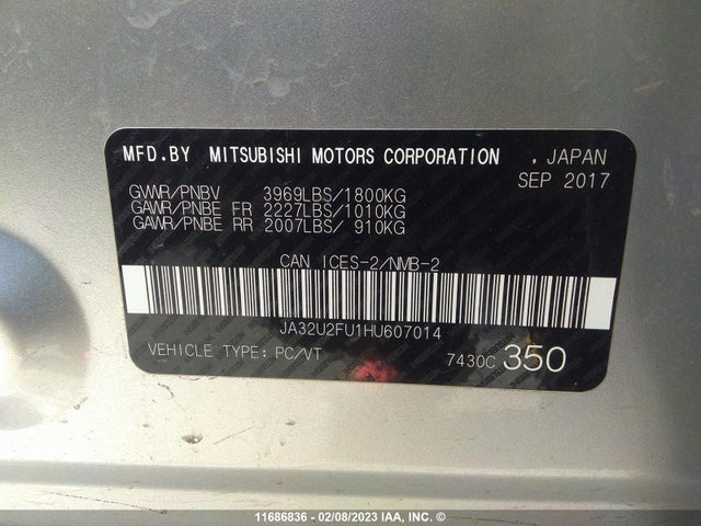JA32U2FU1HU607014 Mitsubishi LANCER ES