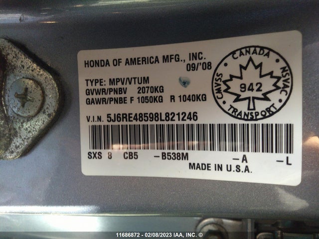 Honda CR-V EX 2008 5J6RE48598L821246 Image 10
