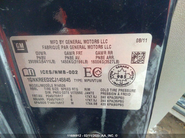 Chevrolet TRAVERSE 2012 1GNKREED2CJ145845 Image 10